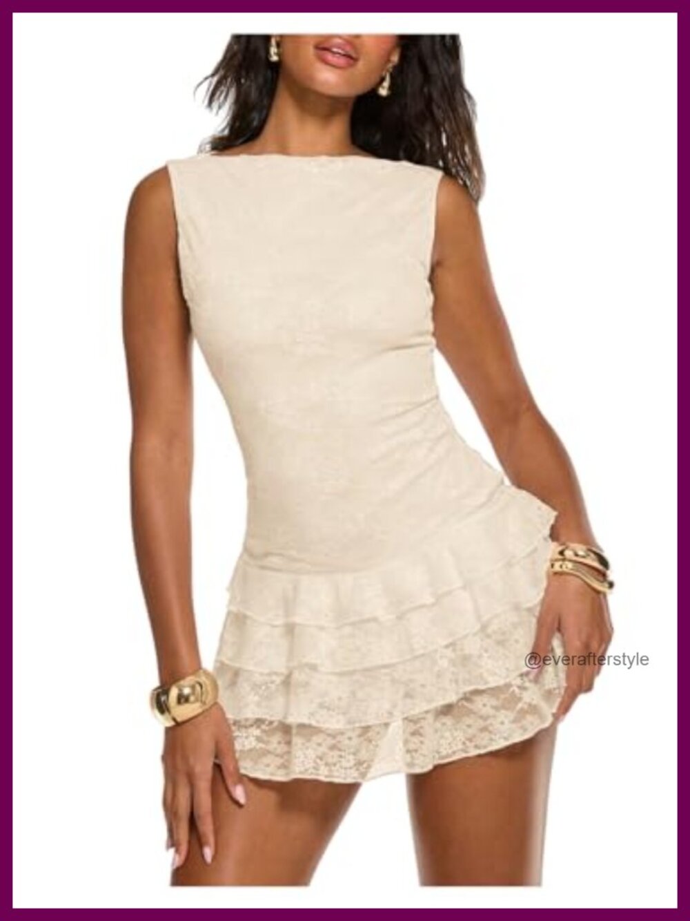 Sleeveless Lace Layered Hem Mini Dress Concert Party Cocktail